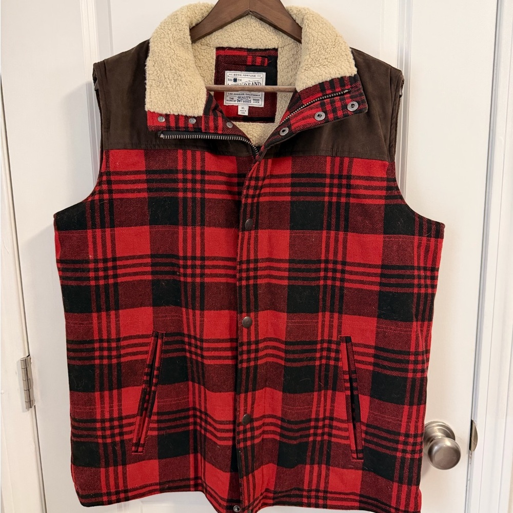 Lucky Brand Red & Black Plaid Sherpa-Trim Vest